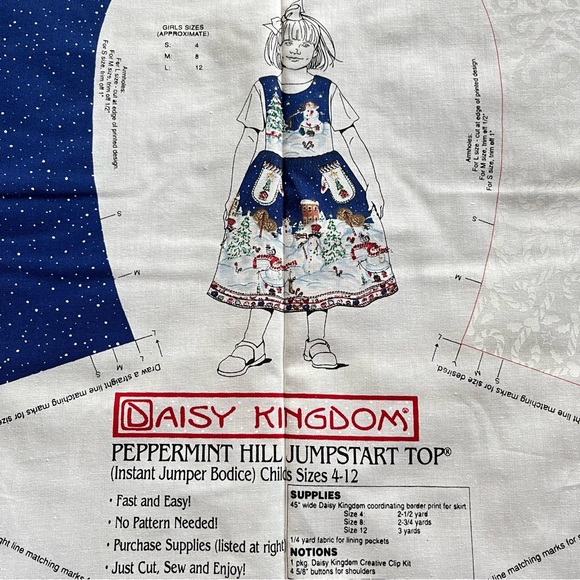 Daisy Kingdom Christmas Pattered Fabric for Girl’s Dress - Top and Pockets Only - Picture 1 of 3